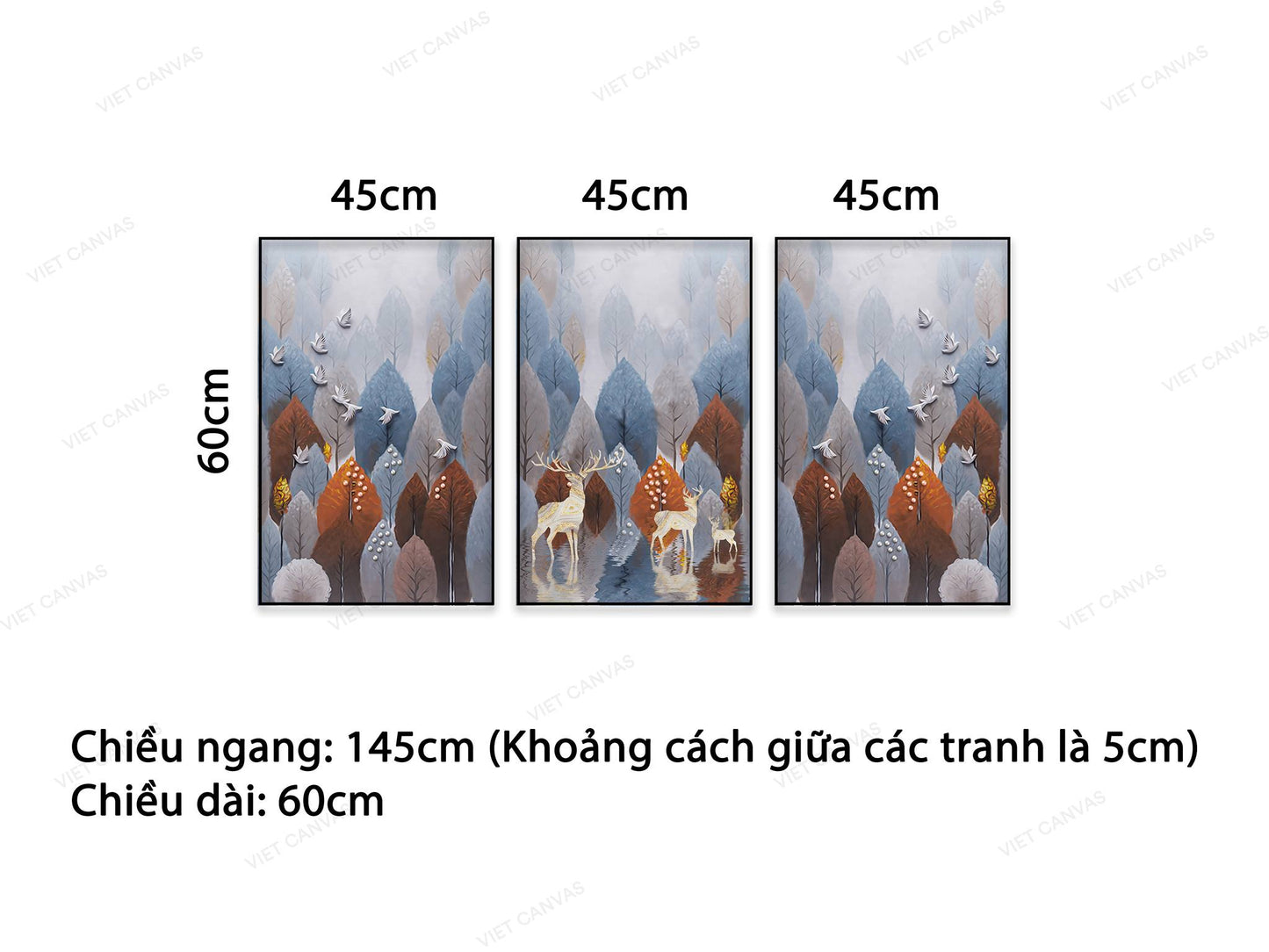 Bộ 3 Tranh Chim Và Hươu Trong Rừng - NT533