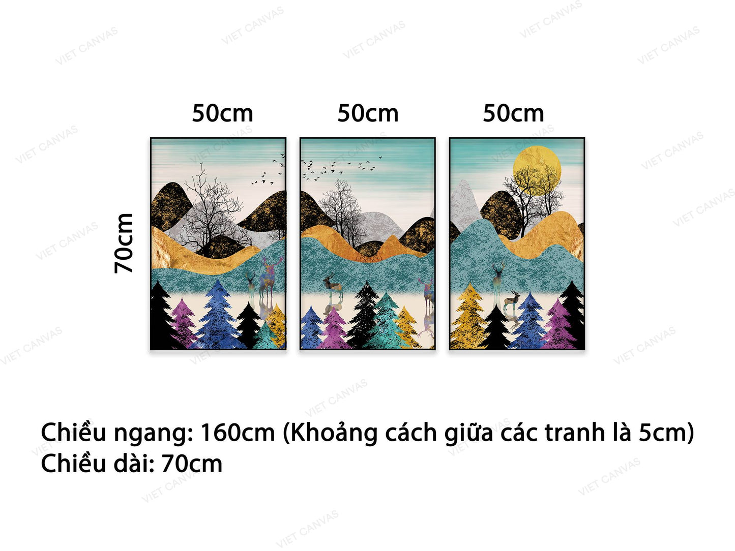 Bộ 3 Tranh Hươu Và Rừng Núi - NT534