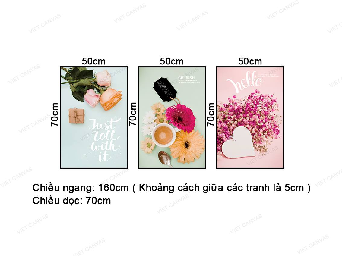 Bộ 3 Tranh Ngọt Ngào Ly Cafe Bên Những Bông Hoa Xinh - NT454