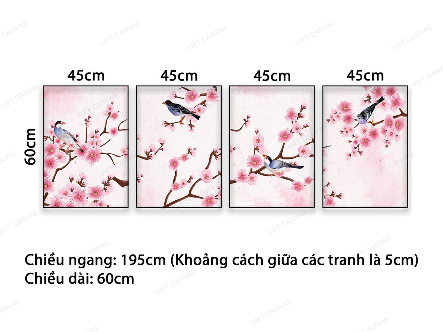 Bộ 4 Tranh Đào Xuân Khoe Sắc - NT515