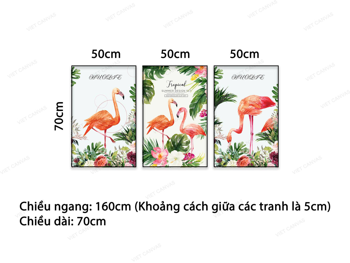 Bộ 3 Tranh Chim Hồng Hạc Giữa Rừng Lá Xanh - NT537