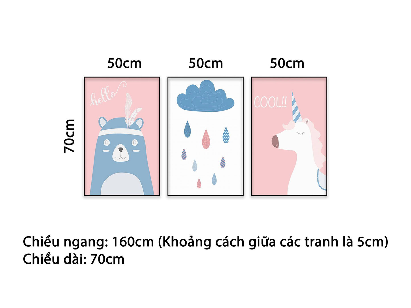 Bộ 3 Tranh Ngựa, Chú Gấu, Mây Và Những Giọt Mưa - NT470