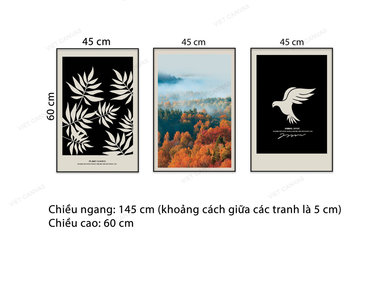 Bộ 3 Tranh Khu Rừng, Lá Cây Và Chú Chim - NT629