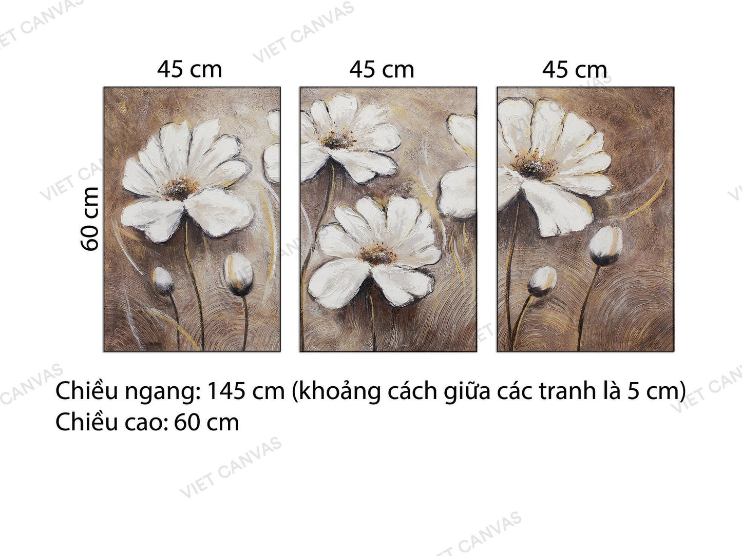 Bộ 3 Tranh Những Bông Hoa Trắng - NT466