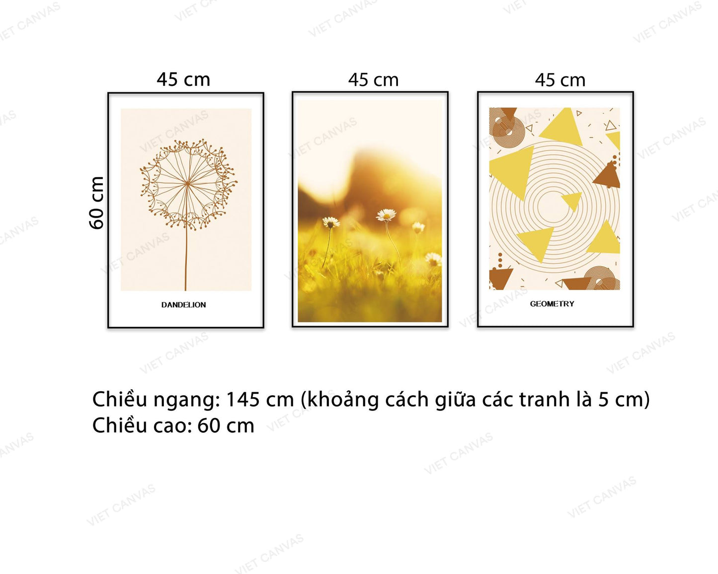 Bộ 3 Tranh Hoa Vàng Và Trừu Tượng - NT627