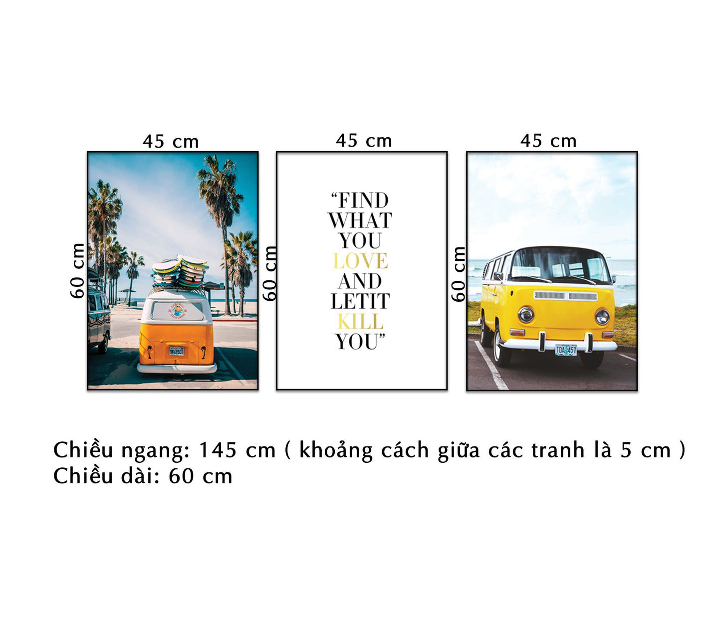 Bộ 3 Tranh Những Chiếc Xe Và Quotes Find What You Love And Letit Kill You - NT077
