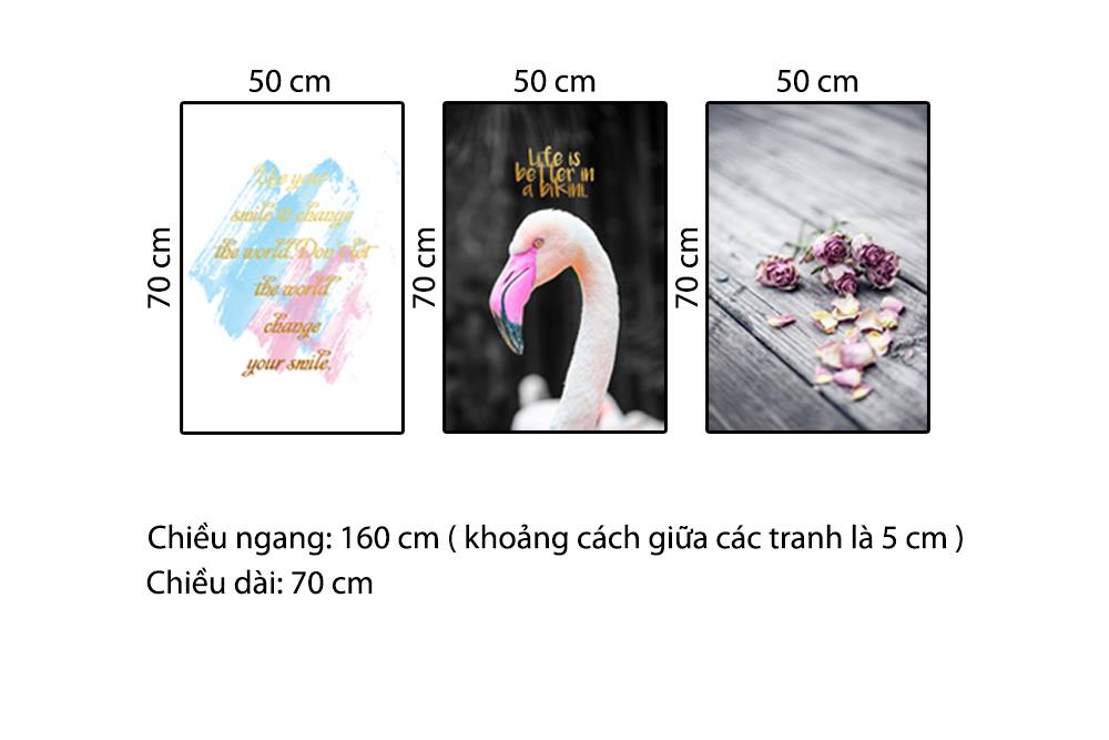 Bộ 3 Tranh Lá Hoa Khô, Hồng Hạc Và Quotes - HD956