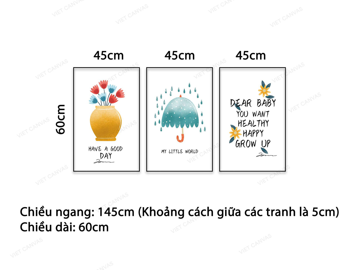 Bộ 3 Tranh Chiếc Ô, Lọ Hoa Và Quotes - NT508