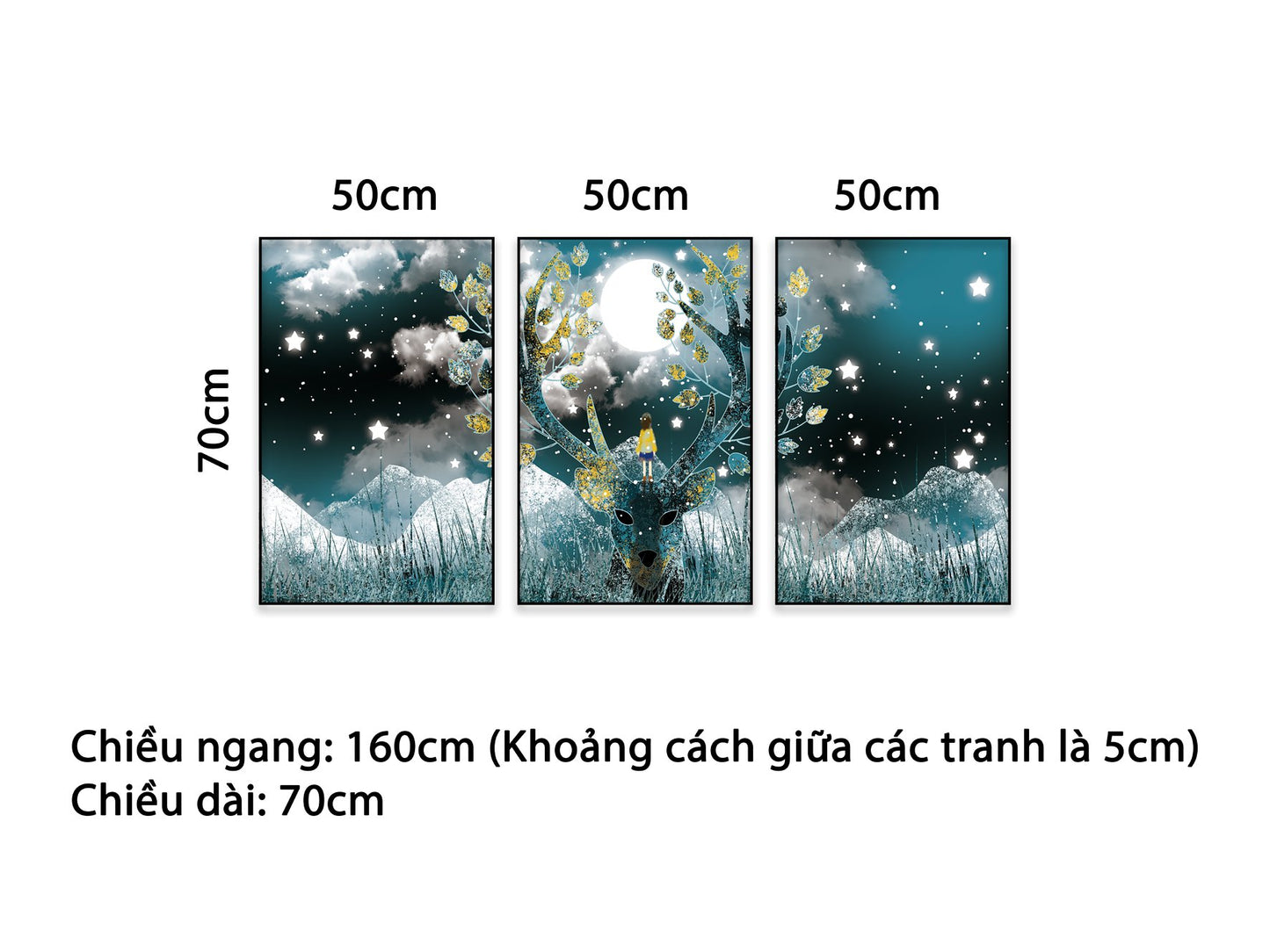 Bộ 3 Tranh Chú Hươu Trong Rừng Đêm - NT387