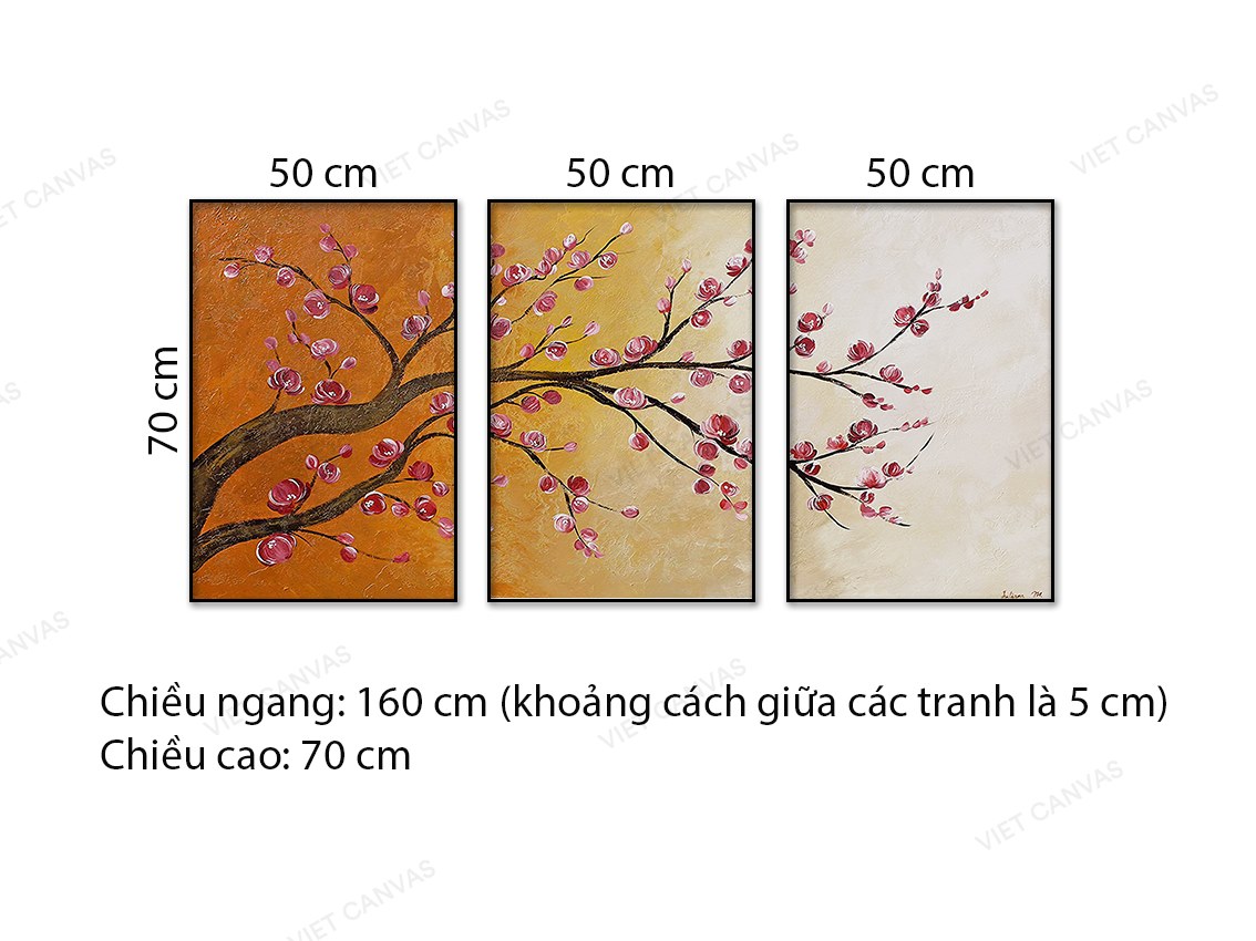 Bộ 3 Tranh Cành Đào Khoe Sắc - NT547