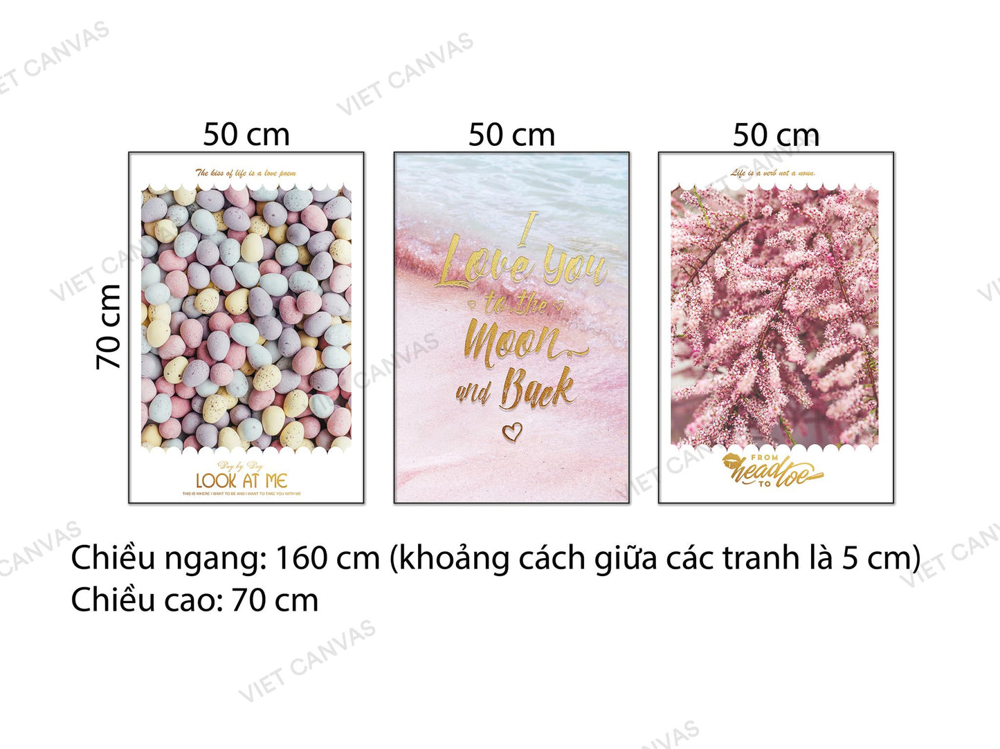 Bộ 3 Tranh Hoa Anh Đào, Những Viên Đá Và Quotes Love Yourself - NT656