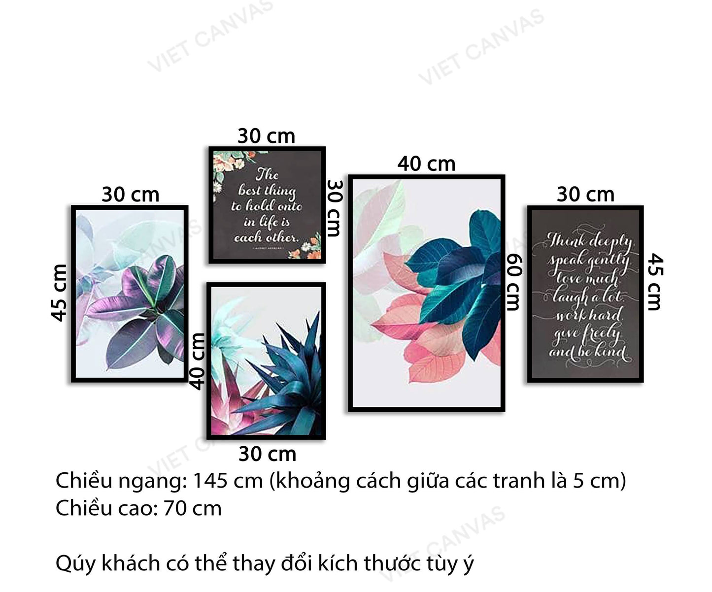 Bộ 5 Tranh Những Chiếc Lá Sắc Màu Và Quotes - NT639