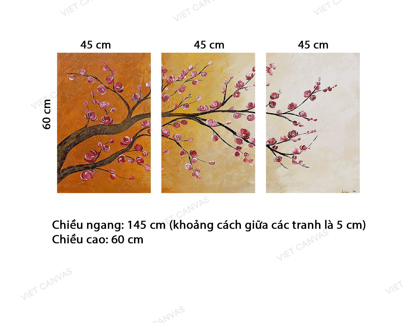 Bộ 3 Tranh Cành Đào Khoe Sắc - NT547