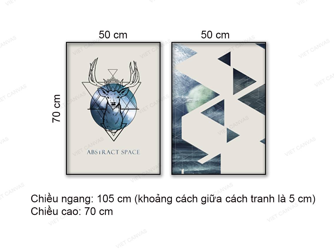 Bộ 2 Tranh Sừng Hươu Và Trừu Tượng Màu Xanh - NT698