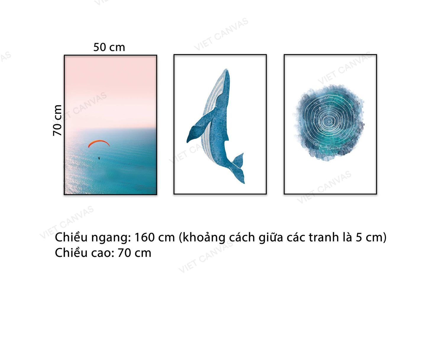 Bộ 3 Tranh Vân Gỗ, Cá Heo Và Biển Cả Xanh Mát - NT626