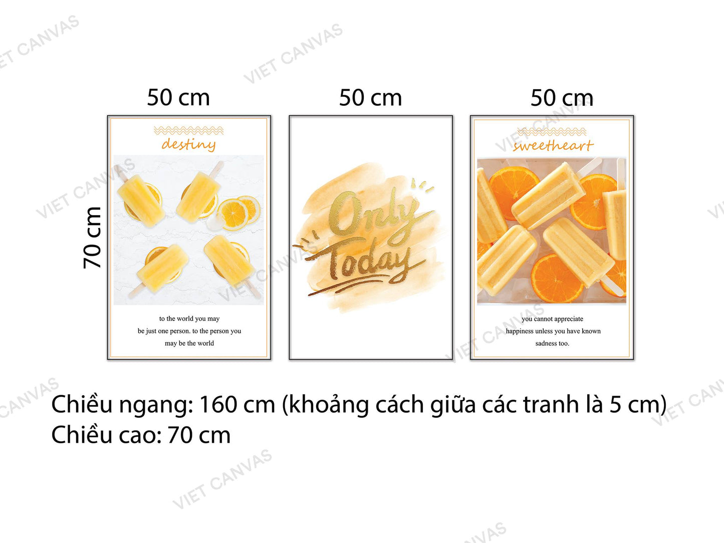 Bộ 3 Tranh Cây Kem Cam Và Quotes - NT657