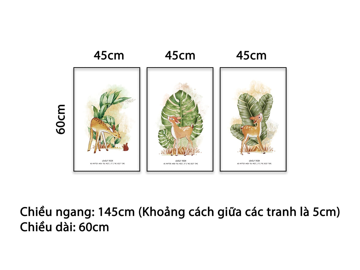 Bộ 3 Tranh Chú Nai Con Ngơ Ngác Bên Lá Cây Xanh - NT406