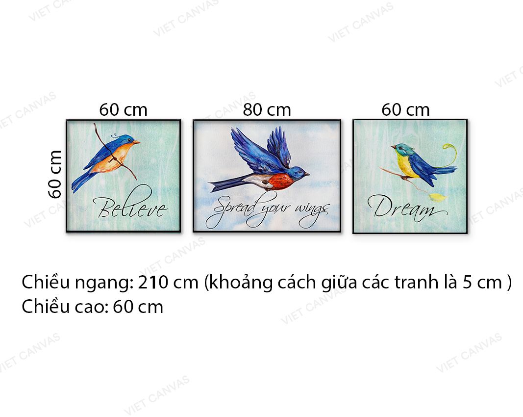 Bộ 3 Tranh Chú Chim Xanh - NT710