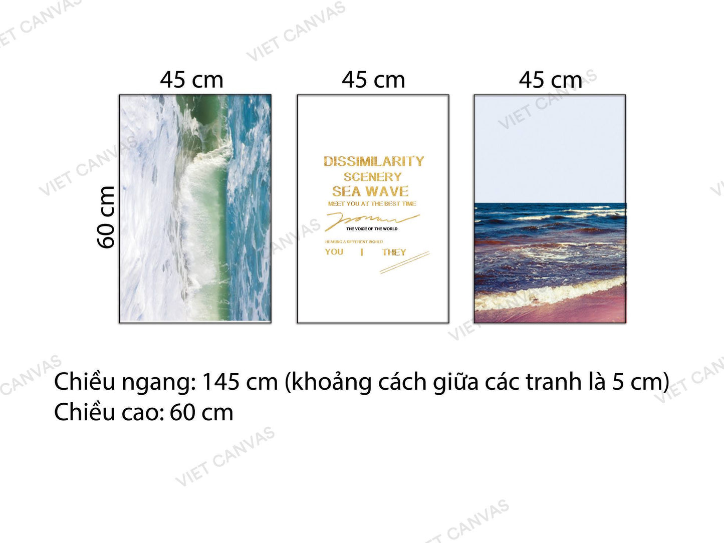 Bộ 3 Tranh Biển Xanh Và Quotes - NT658