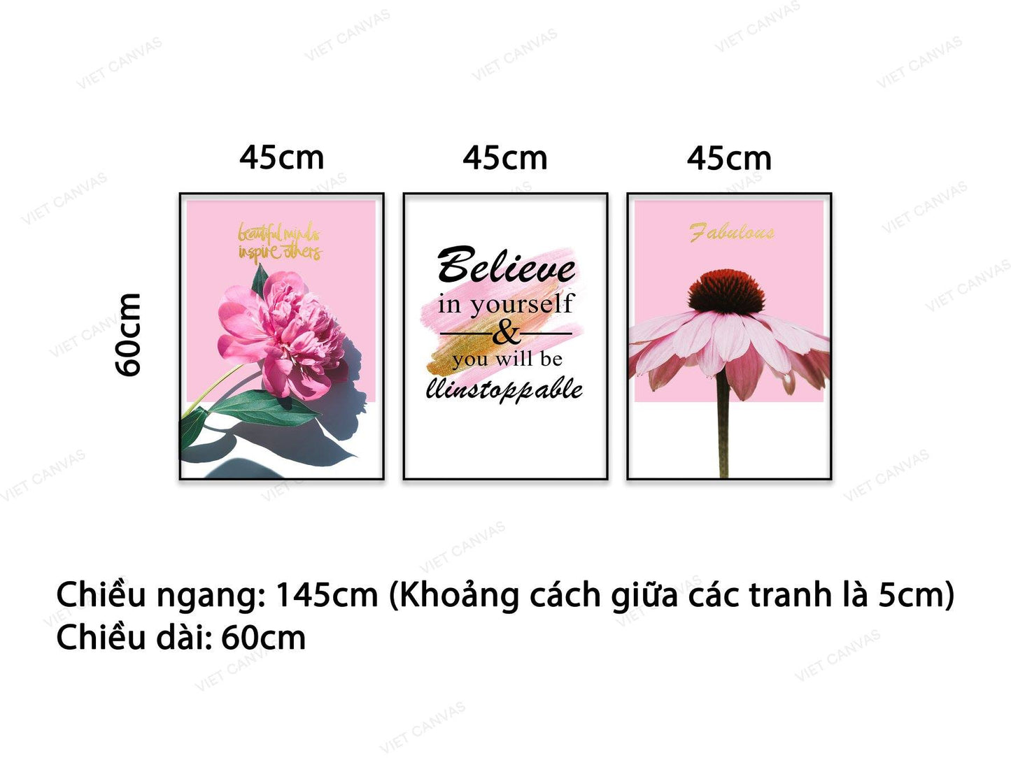 Bộ 3 Tranh Cánh Hoa Và Quotes - NT819