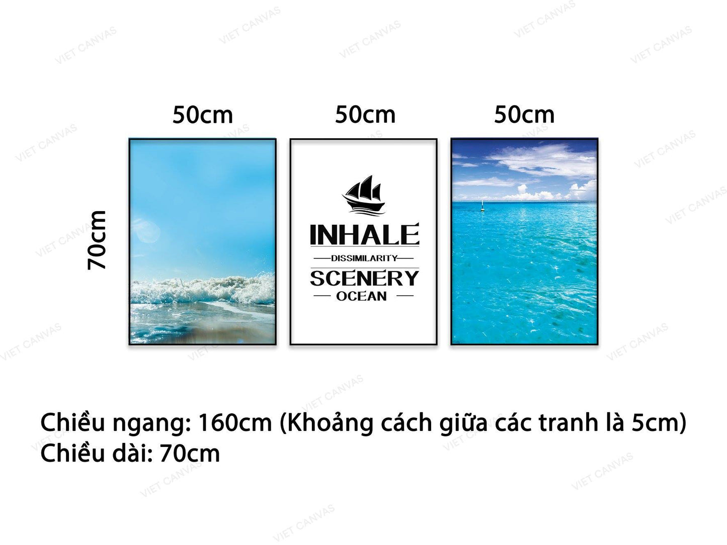 Bộ 3 Tranh Sóng Biển Và Quotes - NT802