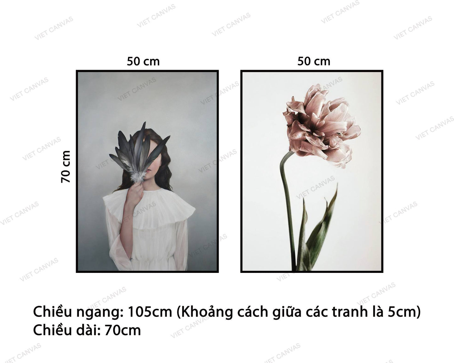 Bộ 2 Tranh Thiếu Nữ Bên Hoa Và Lá - NT740