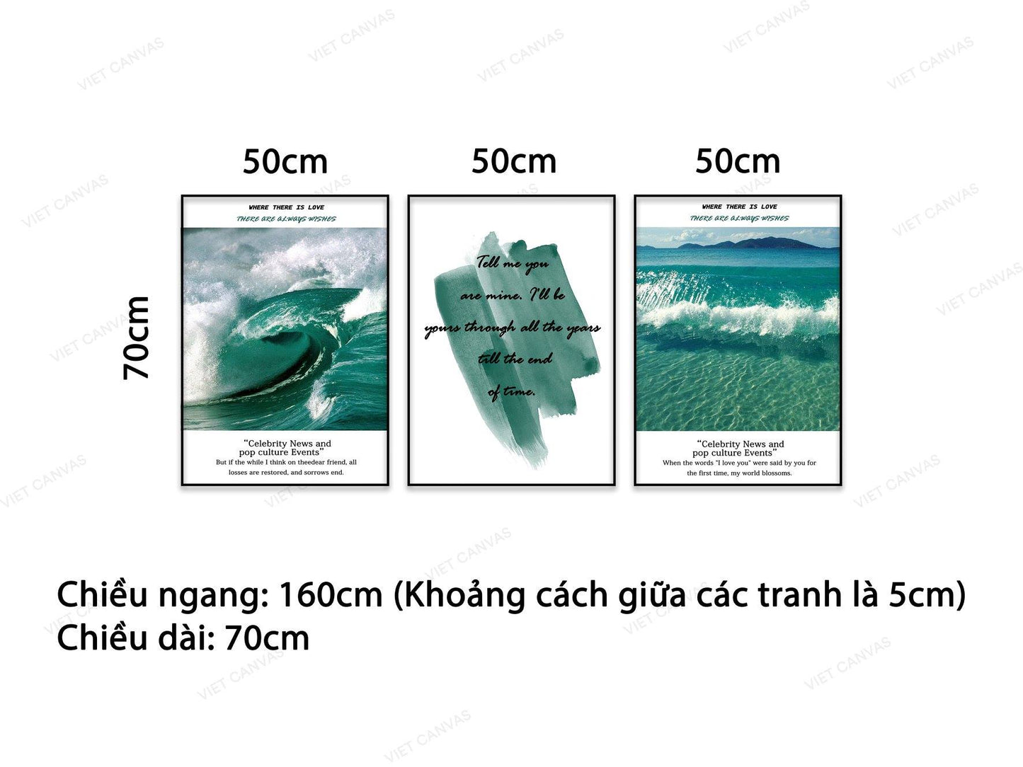 Bộ 3 Tranh Sóng Biển Cuồn Cuộn Và Quotes - NT825