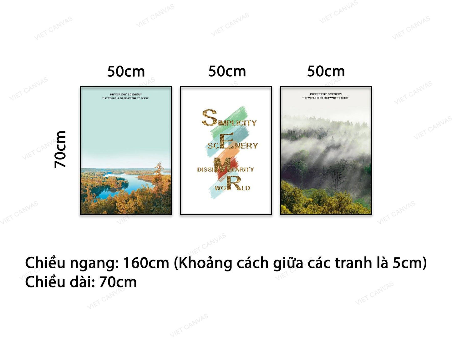 Bộ 3 Tranh Buổi Sáng Sương Mù, Khu Rừng Và Quotes - NT801