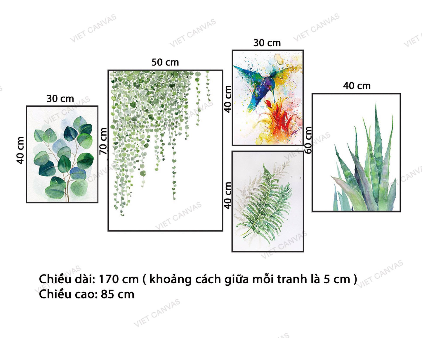 Bộ 5 Tranh Sắc Màu Lá Cây Xanh - NT738