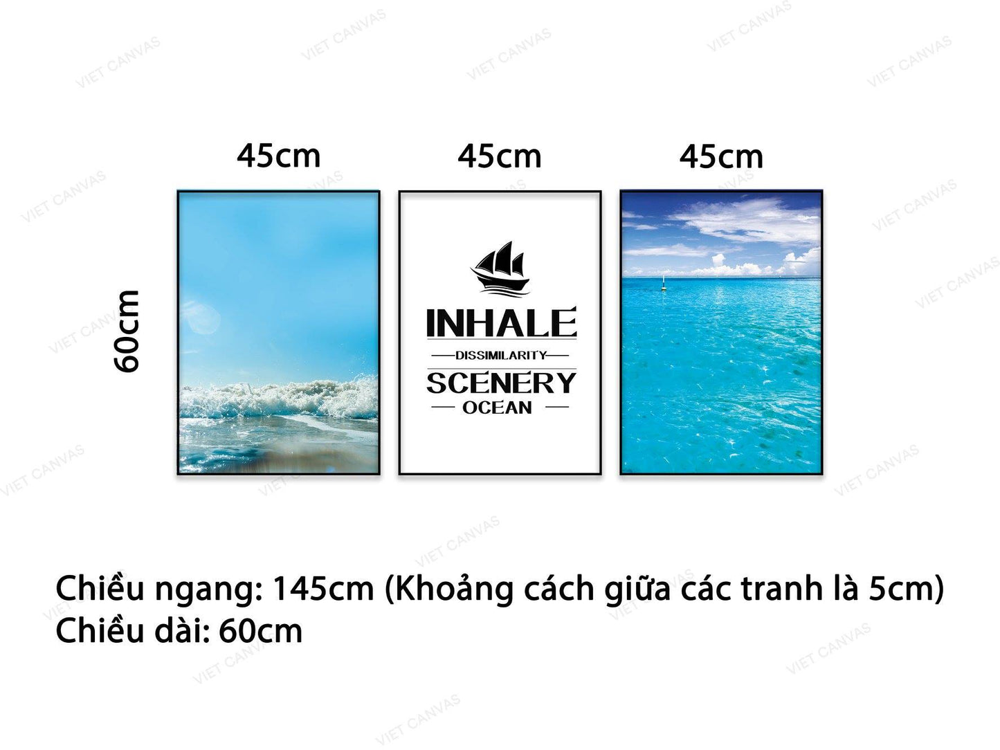 Bộ 3 Tranh Sóng Biển Và Quotes - NT802