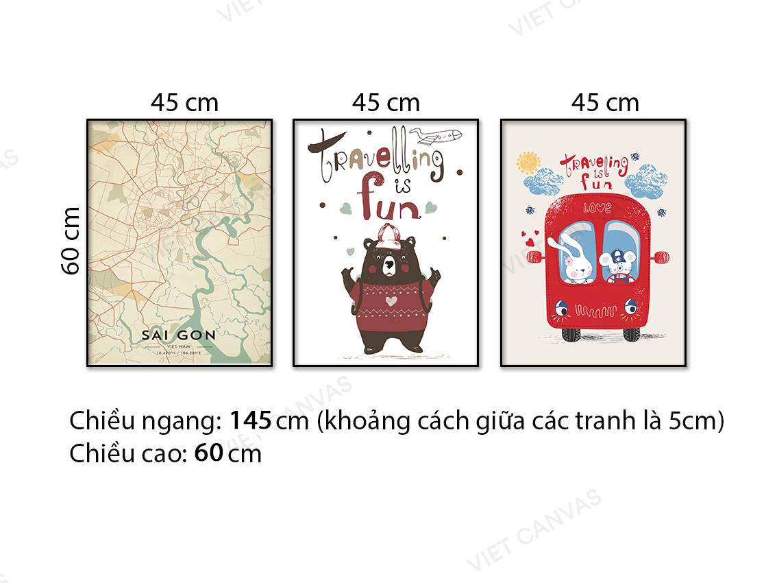Bộ 3 Tranh Gấu, Thỏ Và Bản Đồ Sài Gòn - NT746