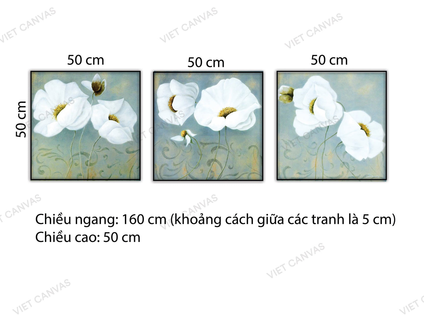 Bộ 3 Tranh Bông Trắng Tinh Khôi - NT655