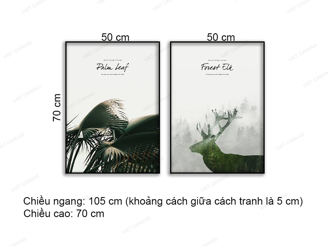 Bộ 2 Tranh Lá Cọ Và Hươu - NT748