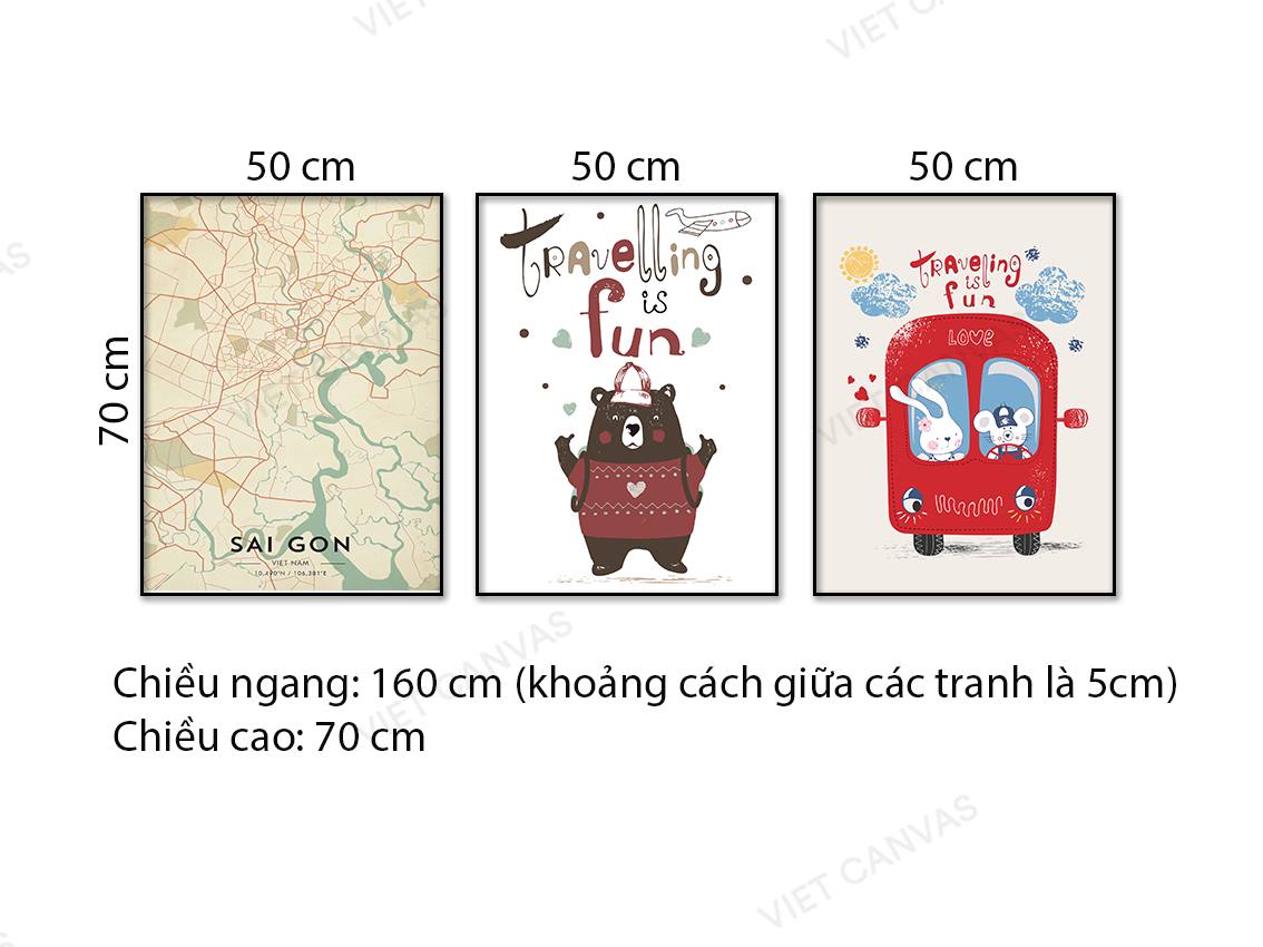 Bộ 3 Tranh Gấu, Thỏ Và Bản Đồ Sài Gòn - NT746
