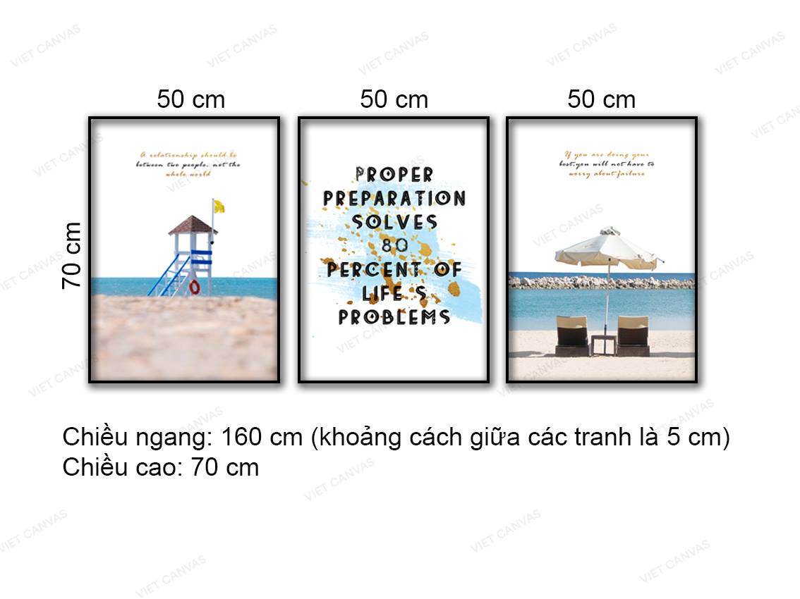Bộ 3 Tranh Bãi Biển Xanh Và Quotes - NT845