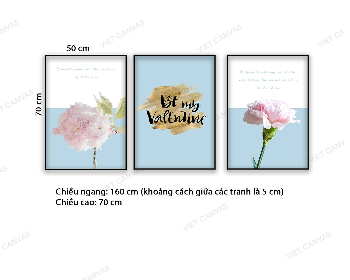 Bộ 3 Tranh Cành Hoa Và Quotes Be My Valentine - NT823