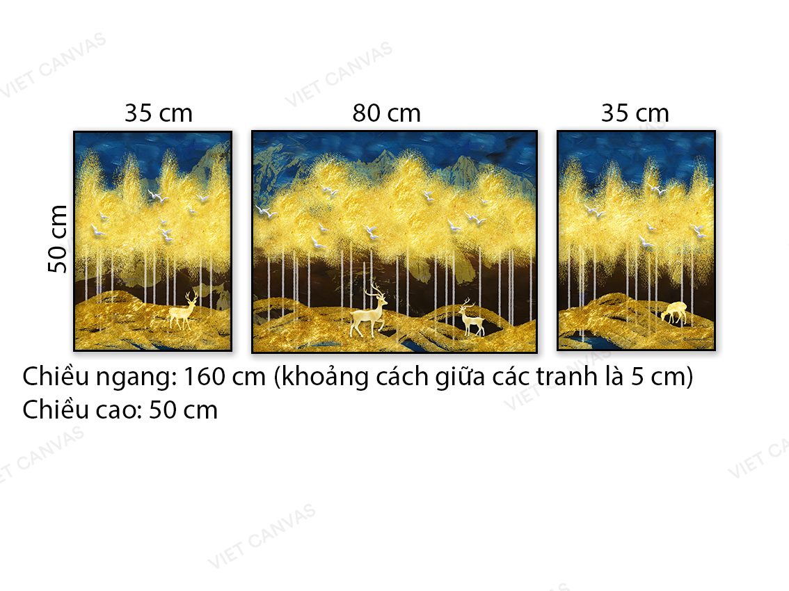 Bộ 3 Tranh Hươu Trong Rừng Vàng - NT723