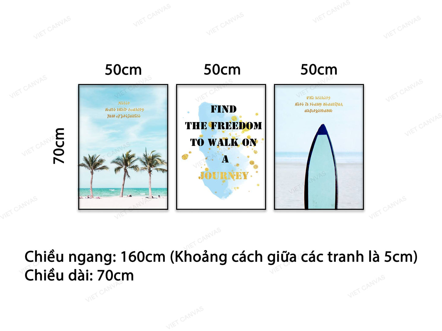 Bộ 3 Tranh Biển Xanh Và Quotes - NT840