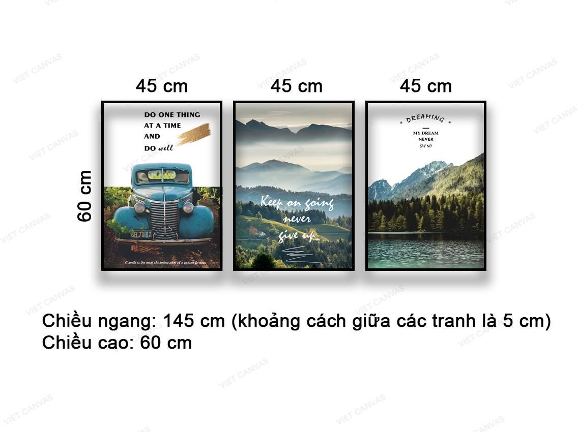 Bộ 3 Tranh Chiếc Xe Cổ Và Khu Rừng Xanh - NT837