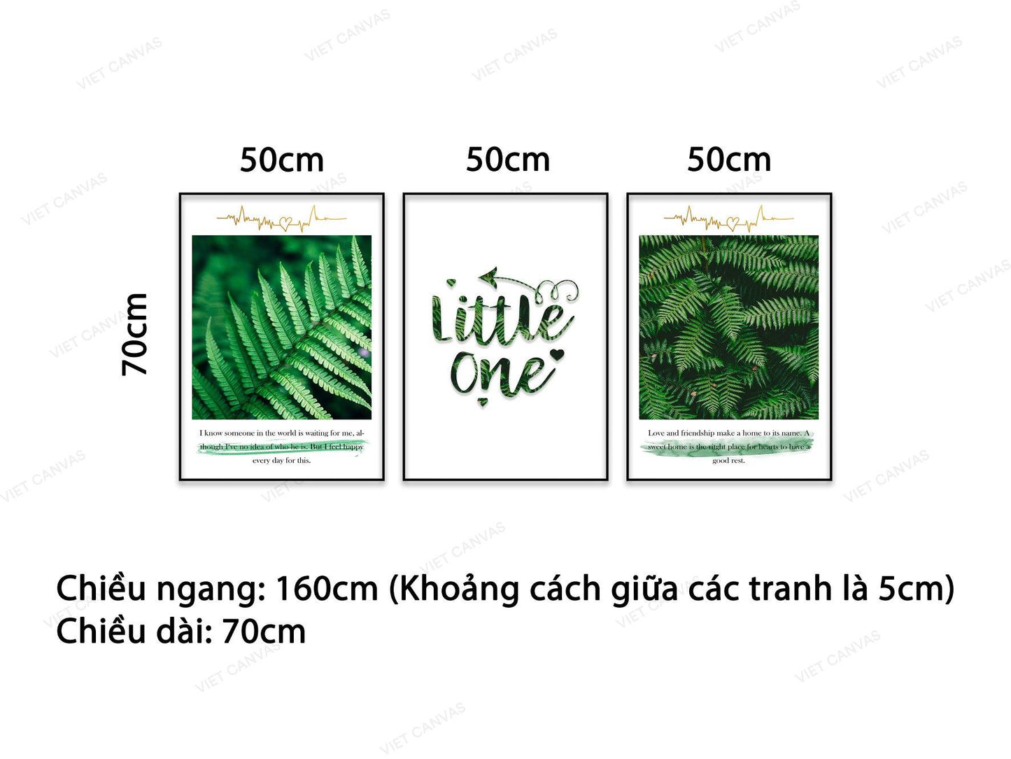 Bộ 3 Tranh Lá Cây Xanh Và Quotes Little One - NT945
