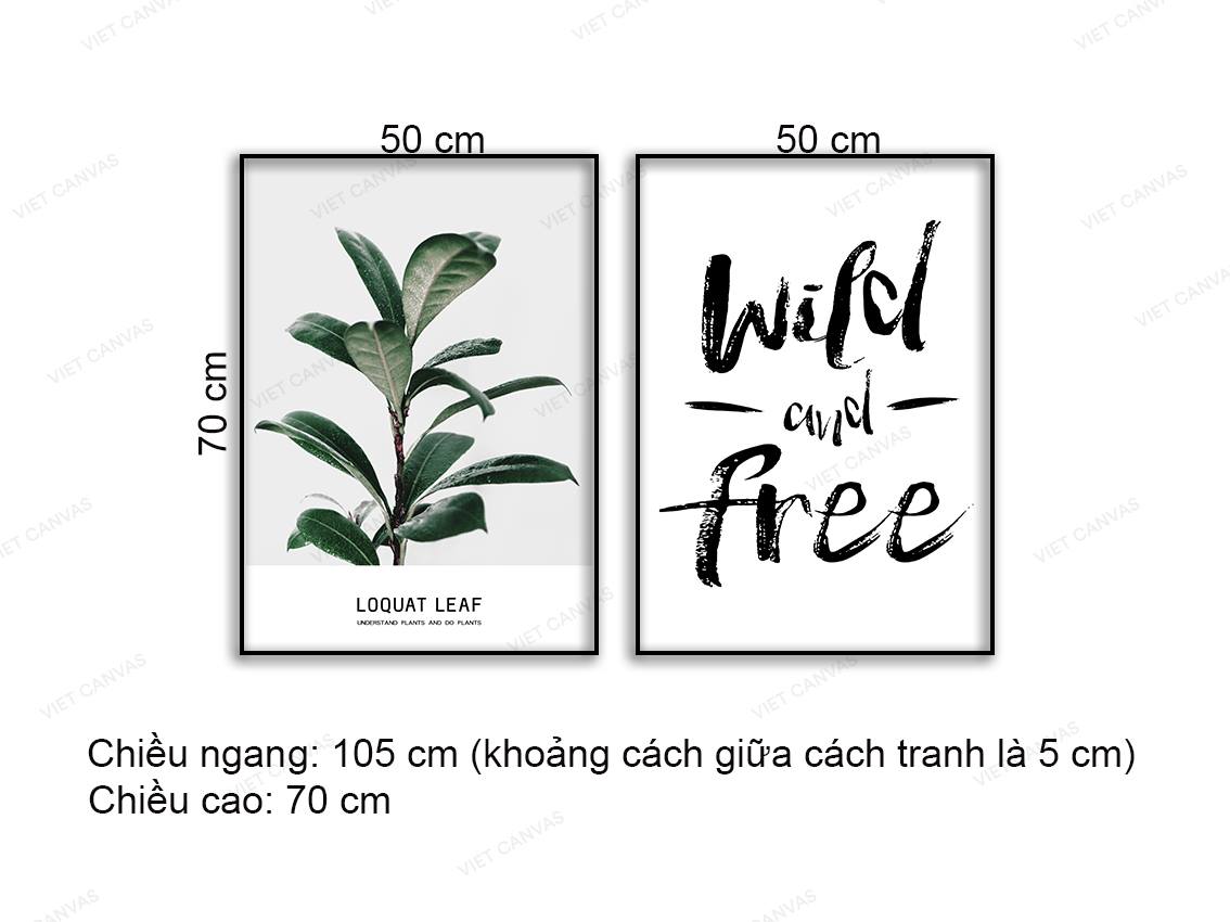 Bộ 2 Tranh Lá Cây Xanh Và Quotes Wild And Free - NT670