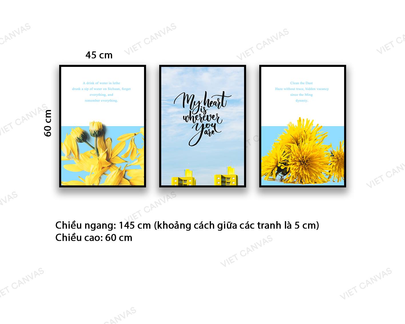 Bộ 3 Tranh Cúc Vàng Nắng Hạ Và Quotes - NT960
