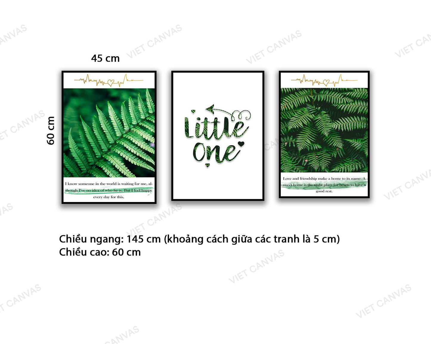 Bộ 3 Tranh Lá Cây Xanh Và Quotes Little One - NT812