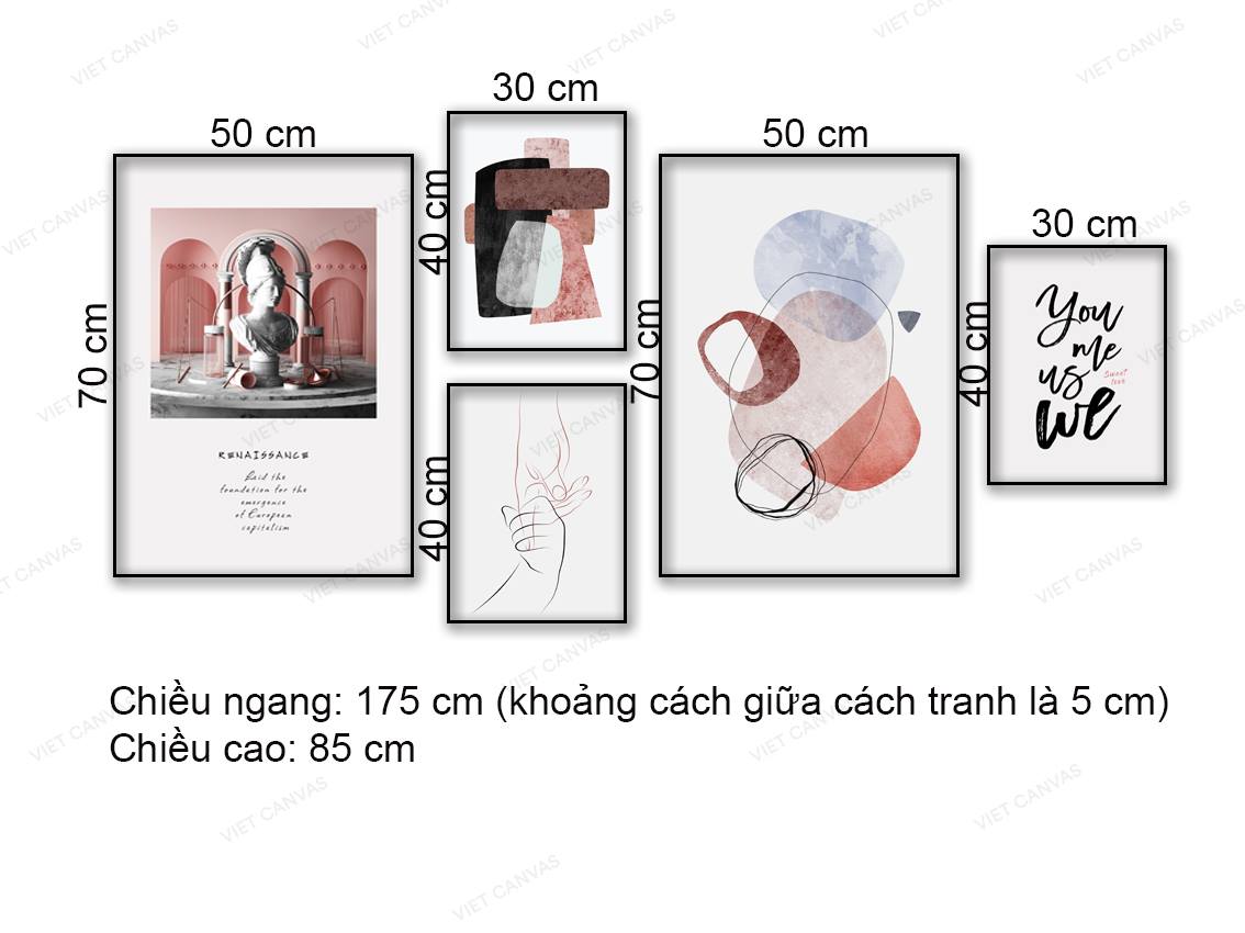 Bộ 5 Tranh Bức Tượng, Bàn Tay Và Quotes - NT783