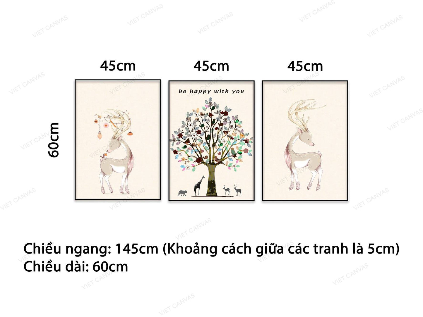 Bộ 3 Tranh Cây Và Hươu Nai - NT678