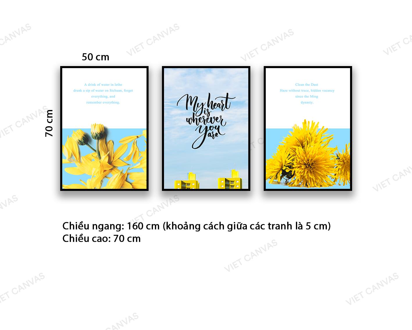 Bộ 3 Tranh Cúc Vàng Nắng Hạ Và Quotes - NT960