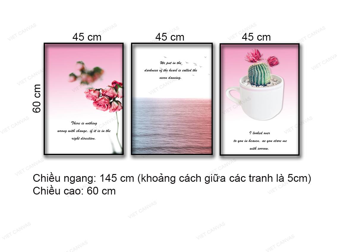 Bộ 3 Tranh Hoa Hồng, Xương Rồng Và Biển Cả - NT953