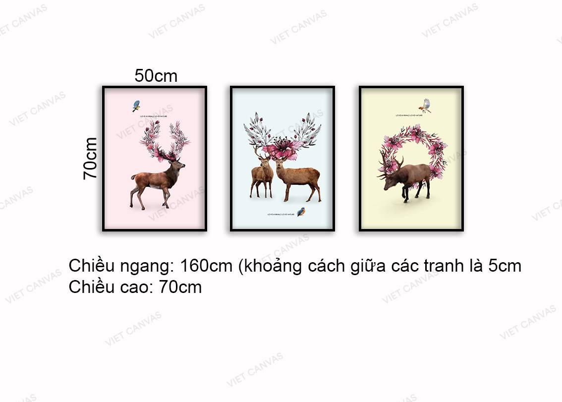 Bộ 3 Tranh Hươu Và Những Vòng Hoa - NT981
