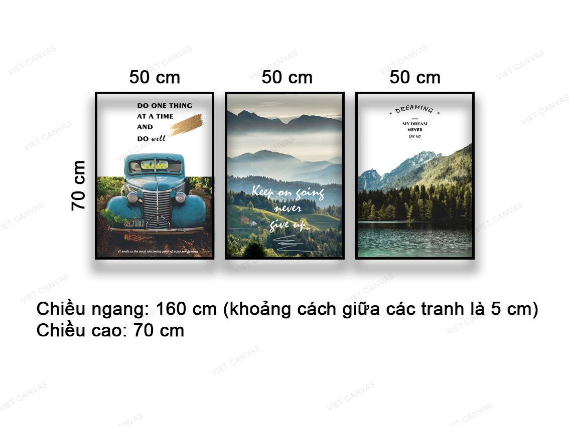 Bộ 3 Tranh Chiếc Xe Cổ Và Khu Rừng Xanh - NT837