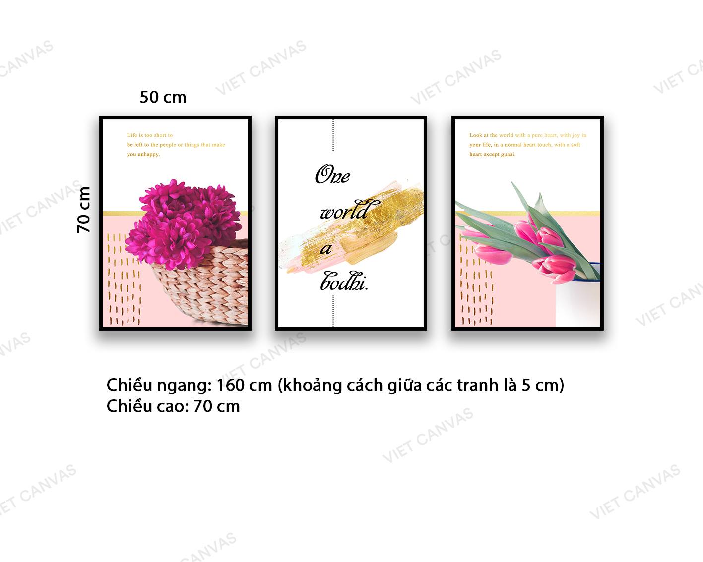 Bộ 3 Tranh Cành Hoa Và Quotes - NT959